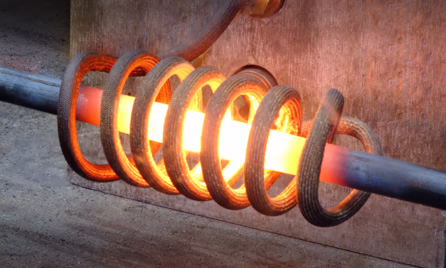 material mid point induction heating for metal forging and forming