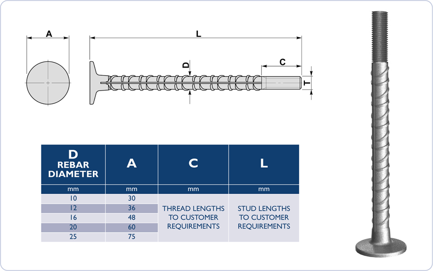 threaded shear studs diagram drawing table dimensions