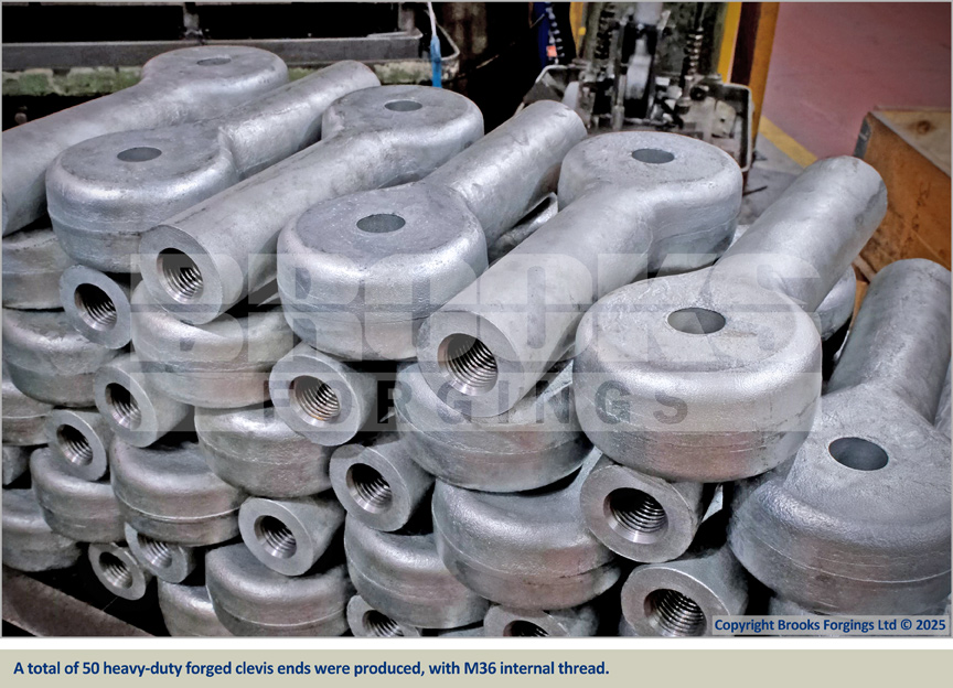 A total of 50 heavy-duty forged clevis ends were produced, with M36 internal thread.