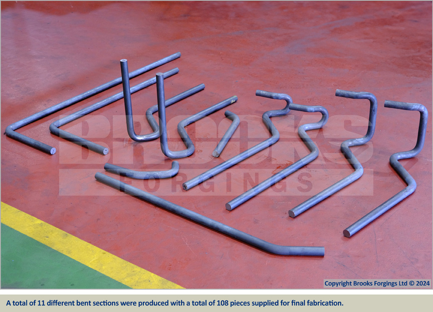 A total of 11 different bent sections were produced with a total of 108 pieces supplied for final fabrication.