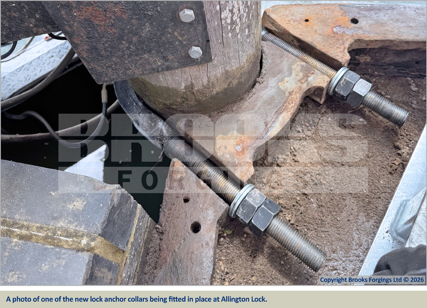 One of the newly manufacturered gate anchor collars installed at Allington Lock