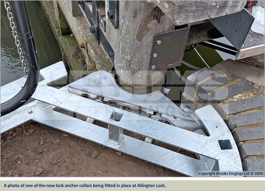 One of the newly manufacturered gate anchor collars installed at Allington Lock