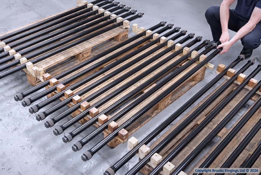 Completed FV430 torsion bars ready for final packing and shipping by Brooks Forgings Ltd