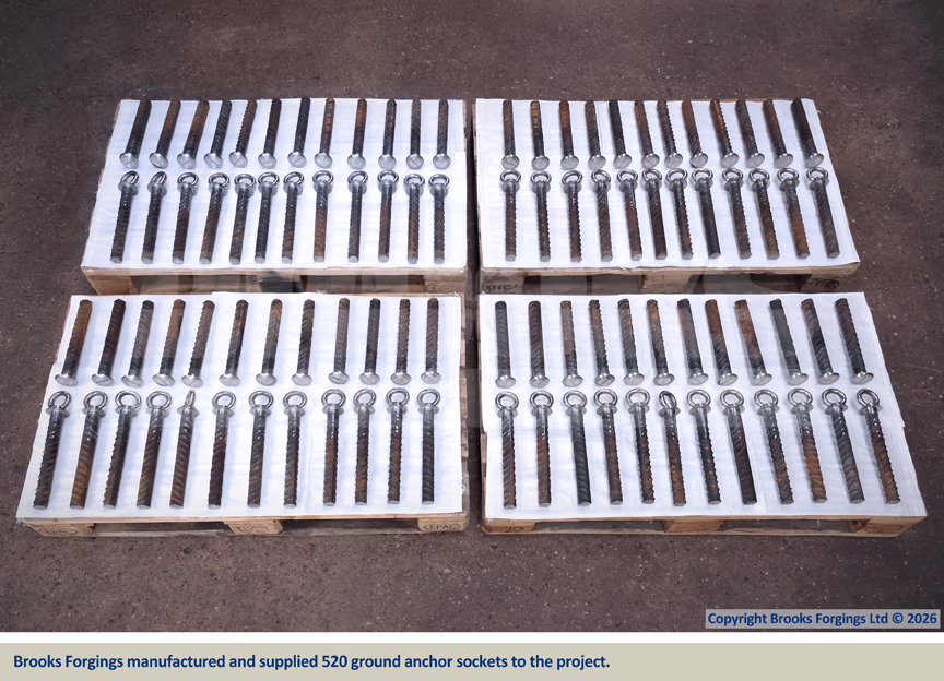Brooks Forgings manufactured and supplied 520 ground anchor sockets to the Bilston Market Regeneration project