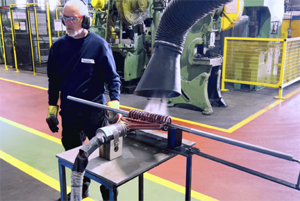 Localised induction heating is used to heat the midpoint of each stud.