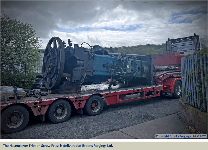 The Hasenclever Friction Screw Press is delivered at Brooks Forgings Ltd