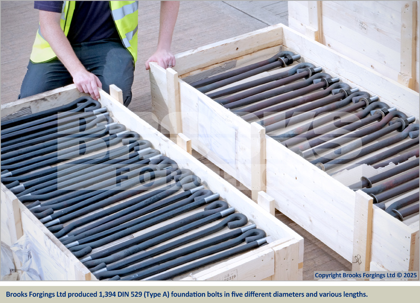 Brooks Forgings Ltd produced 1,394 DIN 529 (Type A) foundation bolts in five different diameters and various lengths