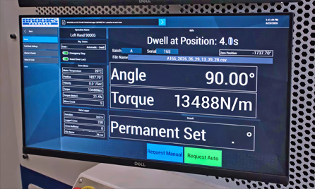 pre-setting of FV torsion bars on brooks forgings 75kN torsion testing machine