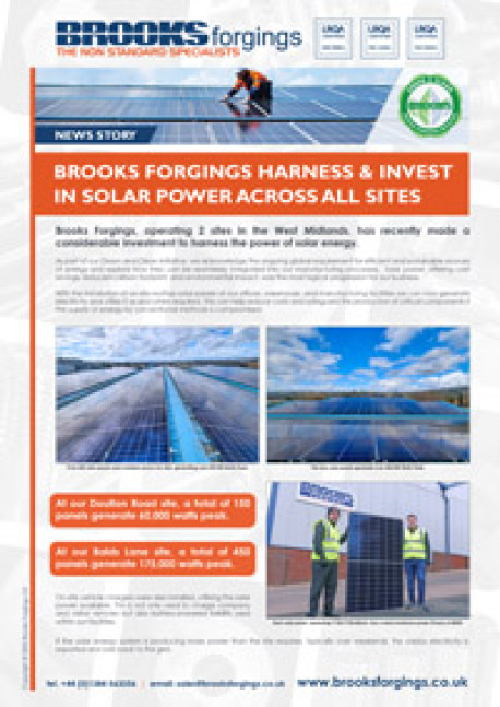 Brooks Forgings Harness & Invest in Solar Power Across All Sites